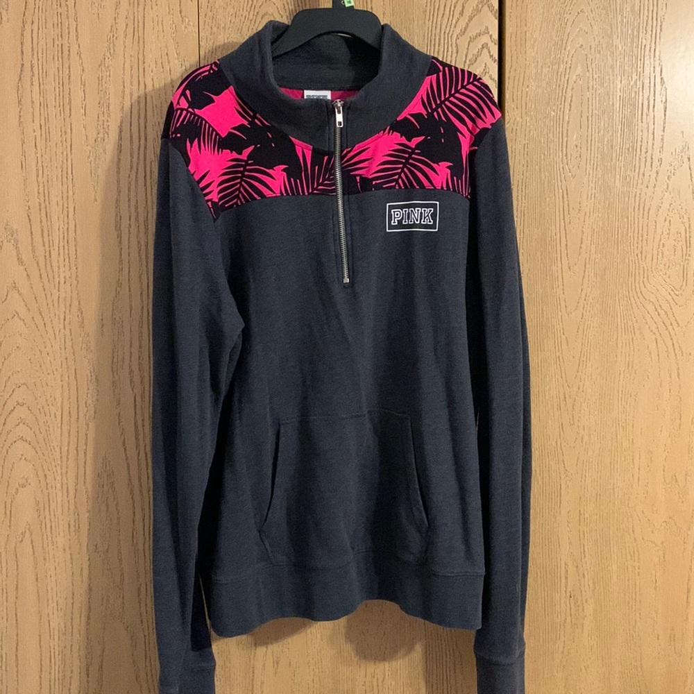 Large Pink and Grey Vicotoria Secret Pink Half Zip Up